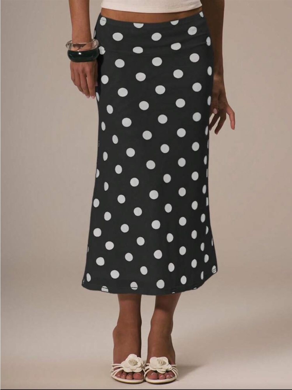 Classic Black Polka Dot Maxi Skirt - White Dot Print